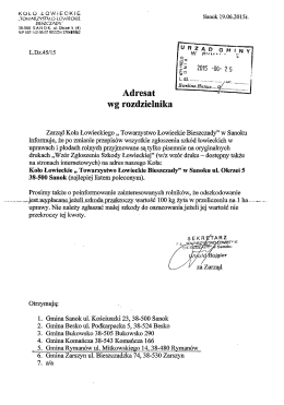 treśc wystąpienia KŁ "TOWARZYSTWO ŁOWIECKIE BIESZCZADY