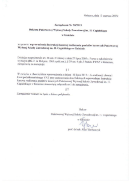 w sprawie: wprowadzenia Instrukcji kasowej rozliczania punktow