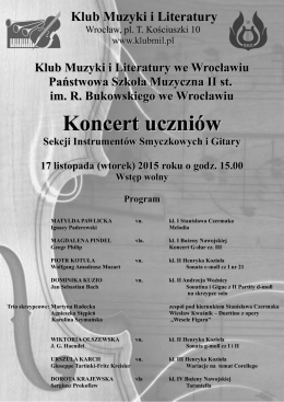 Program koncertu  - Klub Muzyki i Literatury