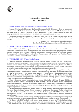 List jedności – Komunikat nr 5 – 2014/2015