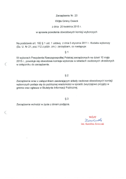 Zarządzenie Nr. 20 Wójta Gminy Osieck z dnia 20