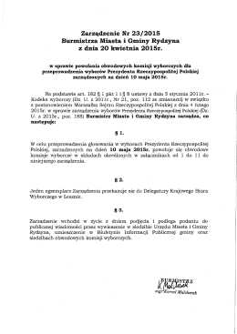 Zarządzenie Nr 23/2015 Burmistrza Miasta i Gminy Rydzyna