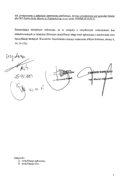 Zamawiający niniejszym informuje, że w związku z - SKM