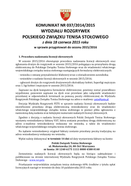 Komunikat PZTS Nr 37/2014/2015 - Wielkopolski Związek Tenisa