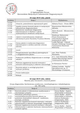 Program II Ogólnopolskie Forum Kierowników Medycznych Laboratoriów