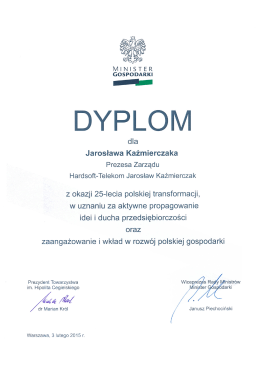 Dyplom Ministra Gospodarki w uznaniu zasług