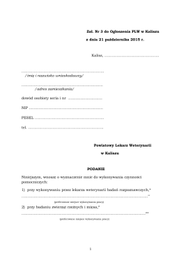 Zał. Nr 3 do Ogłoszenia PLW w Kaliszu z dnia 21 października 2015