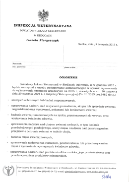 Lekarze weterynarii - oświadczenie rok 2015 - PIW SIEDLCE