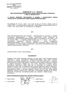Uchwała Rady w sprawie rekomendacji przy wyznaczaniu lekarzy