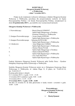 KOMUNIKAT Okręgowej Komisji Wyborczej w Wałbrzychu