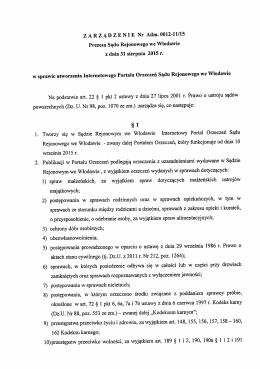 Zarządzenie Nr Adm. 0012-11/15 Prezesa Sądu Rejonowego we
