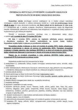 Stypendia i zasilki szkolne przyznawane od roku szkolnego 2015