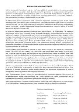Oświadczenie Rady Dyrektorów Orphée S.A.