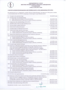 ZARZĄDZENIE Nr 9/2015 z dnia 15.04.2015 Rektora WYŻSZEJ