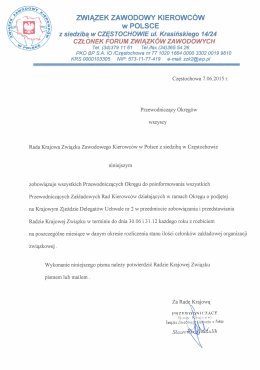ZWIĄZEK ZAWODOWY KIEROWC&Oacute;W w POLSCE z siedzibą w
