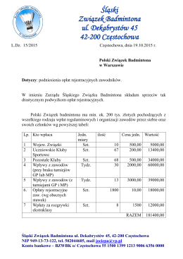 Śląski Związek Badmintona ul. Dekabrystów 45 42