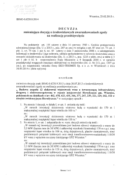 D E C Y Z J A zmieniająca decyzję o środowiskowych