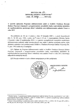 Decyzja MSiT 2015 - Małopolski Związek Stowarzyszeń Kultury