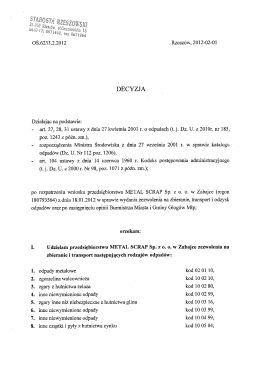 03 &ndash; decyzja na zbieranie i transport odpad&oacute;w