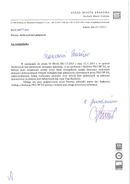 Pismo Skarbnika Miasta Krakowa w sprawie służbowych kart