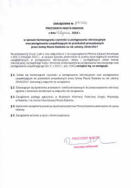 ZARZĄDZENIE NR 1071/2016 PREZYDENTA MIASTA RADOMIA z