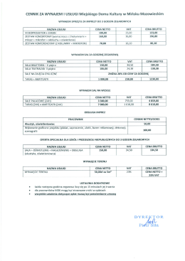 CENNIK ZA WYNAJEM I USŁUGI Miejskiego Domu Kultury w