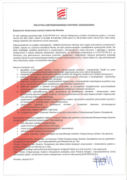 elektrotim POLITYKA ZINTEGROWAN EGO SYSTEMU