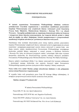 POROZUMIENIE WIELKOPOLSKIE PODZIĘKOWANIA W imieniu
