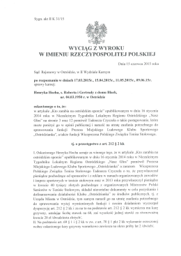 WYCIĄG Z WYROKU W IMIENIU RZECZYPOSPOLITEJ POLSKIEJ