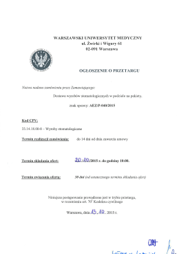 Ogłoszenie o przetargu - Warszawski Uniwersytet Medyczny