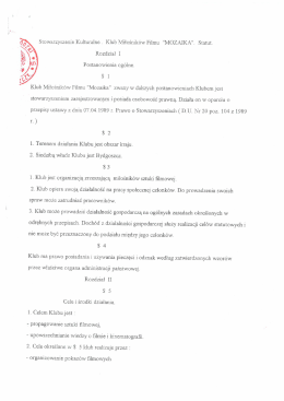 Stowarzyszenie Kulturalne. Klub Miłośników Filmu "MOZAIKA". Statut.