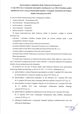 Sprawozdanie Rady Nadzorczej za rok 2014