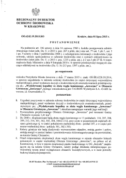 Postanowienie Regionalnego Dyrektora Ochrony Środowiska w