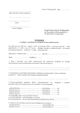 Wniosek o wydanie zezwolenia na usunięcie drzewa lub krzewu