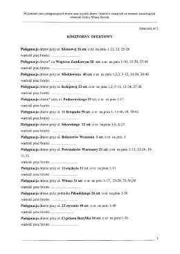 KOSZTORYS OFERTOWY` Pielęgnacja drzew przy ul. Klonowej 26