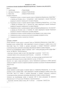 Protokół nr 17 I 2015 z posiedzenia Zarządu Spółdzielni