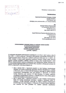 Zawiadomienie otrzymane od Argumenol Investment Company