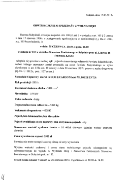 Obwieszczenie o sprzedaży z wolnej ręki