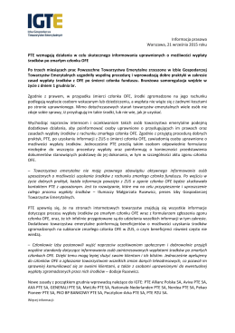 Informacja prasowa Warszawa, 21 września 2015 roku PTE