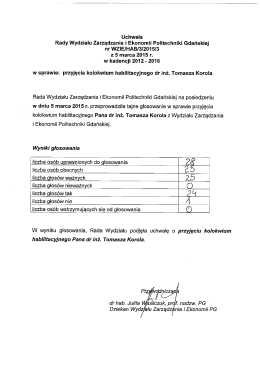Uchwała RW WZIE-HAB-3-2015-4 - Wydział Zarządzania i Ekonomii