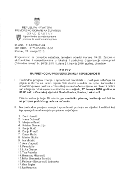 POZIV NA PRETHODNU PROVJERU ZNANJA I