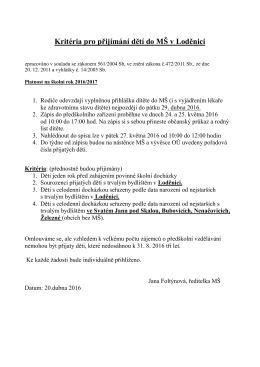 Kritéria pro přijímání dětí do MŠ v Loděnici