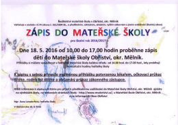zápis do mateřské školy obříství 18. 5. 2016