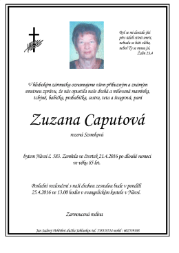 Zuzana Caputová - Jan Sadový,Pohřební služba, Jablunkov