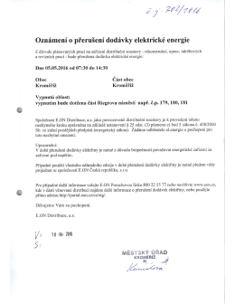 oznámení o přerušení dodávky el. energie dne 5.5.2016