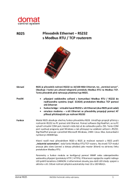 R025 Převodník Ethernet – RS232 s Modbus RTU / TCP routerem