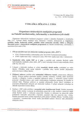 2/2016 Organizace doktorsk&yacute;ch studijn&iacute;ch programů na Fakultě