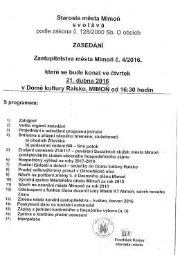 Zased&aacute;n&iacute; zastupitelstva města Mimoň č. 4/2016 [PDF 67kB]
