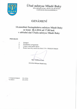 Oznámení - 14. zasedání zastupitelstva