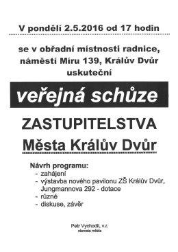 Veřejné jednání Zastupitelstva 2.5.2016